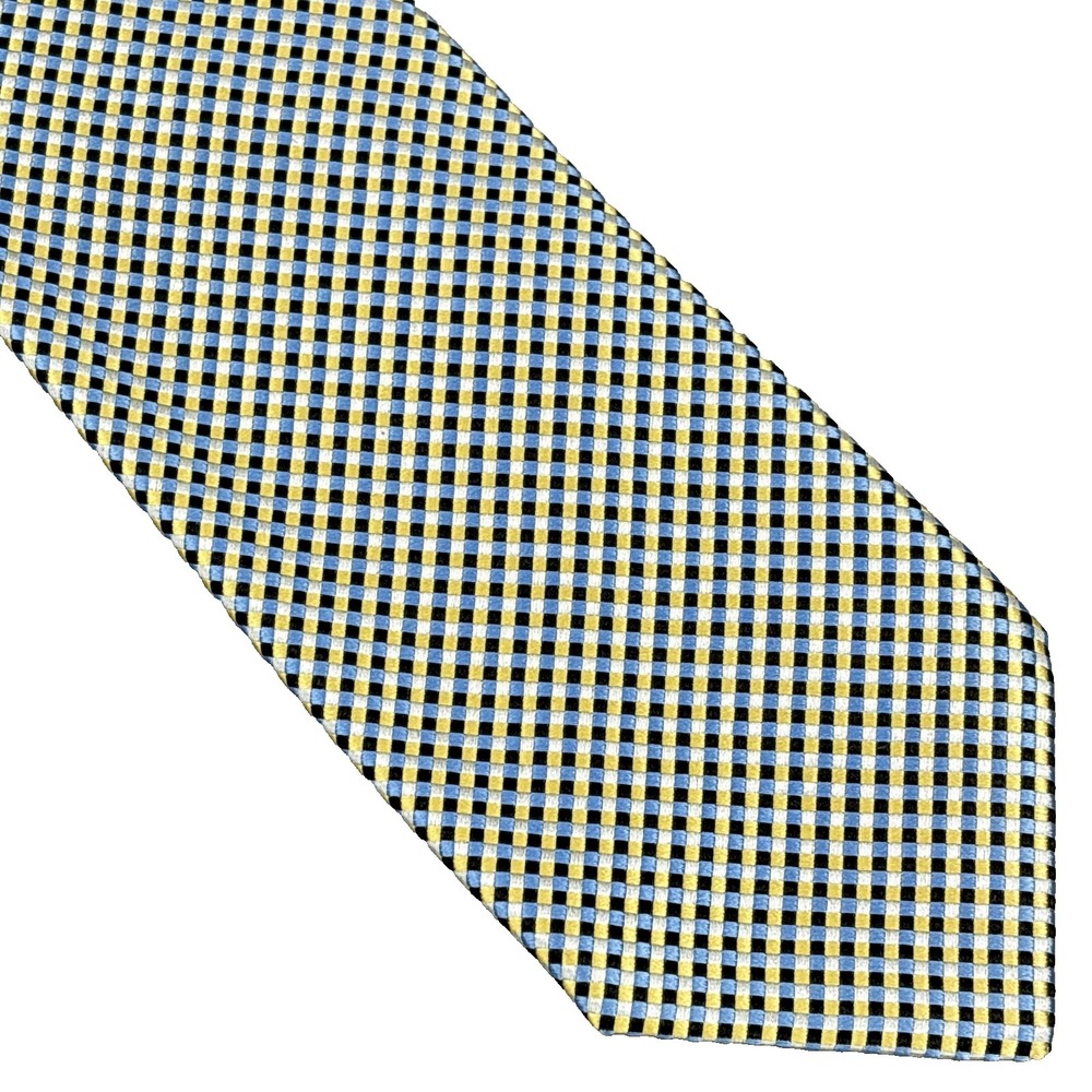 Charvet Place Vendome Silk Tie‎ Mens Blue Yellow Check Necktie France Luxury NEW